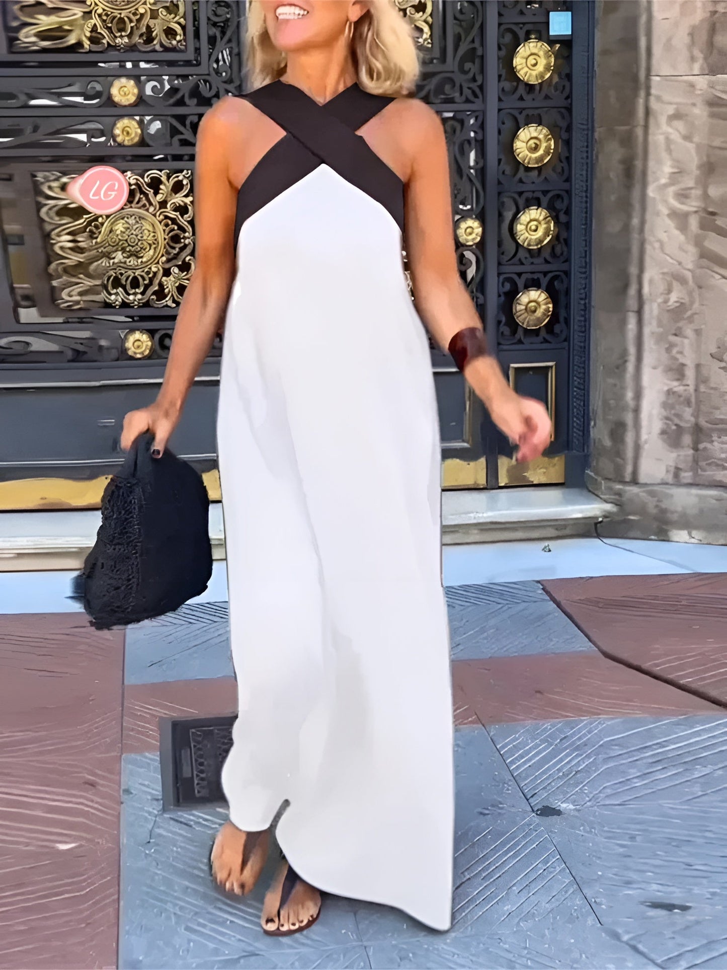 Maxikleid Damen Fließend Criss-Cross Sommer Freizeit