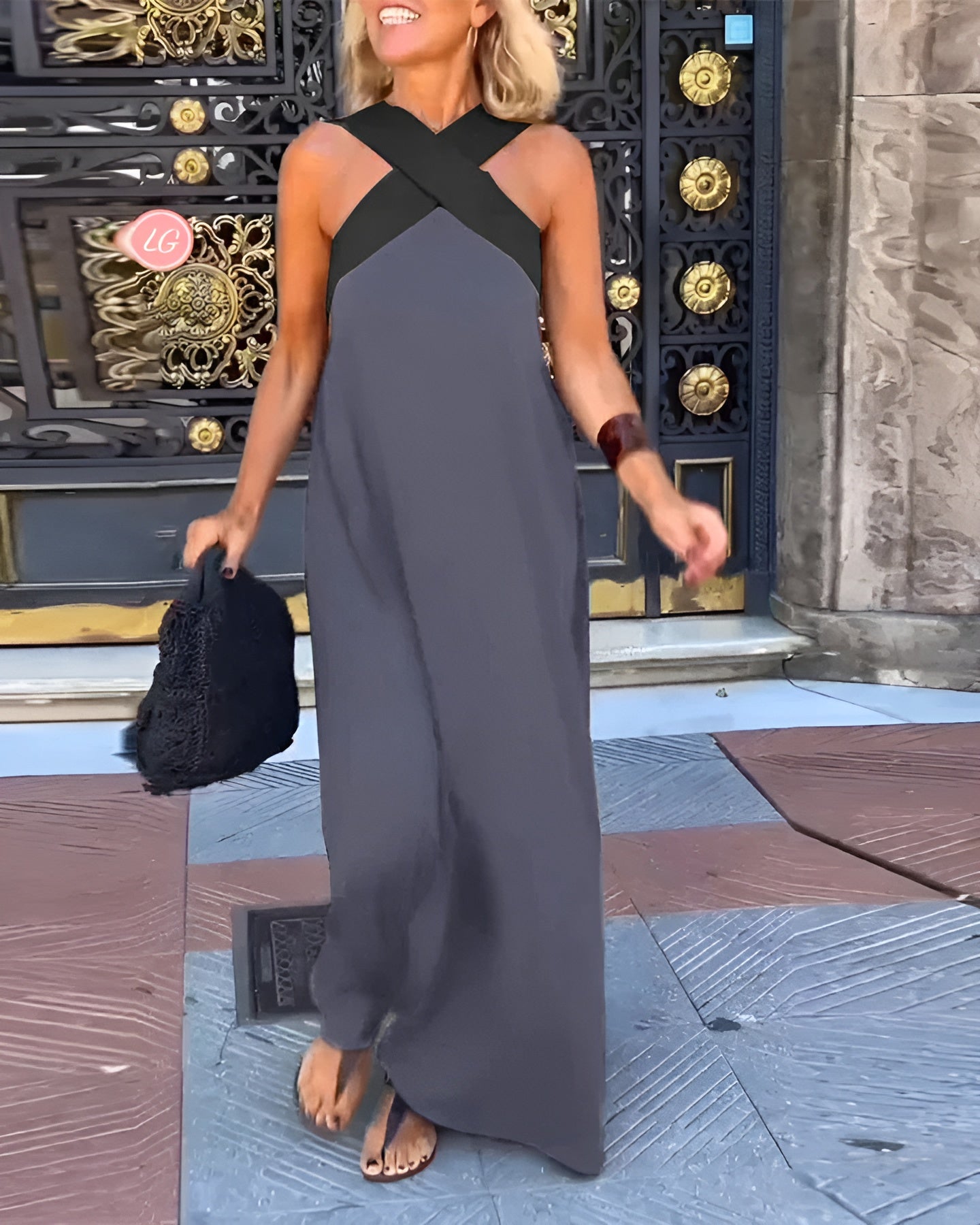 Maxikleid Damen Fließend Criss-Cross Sommer Freizeit