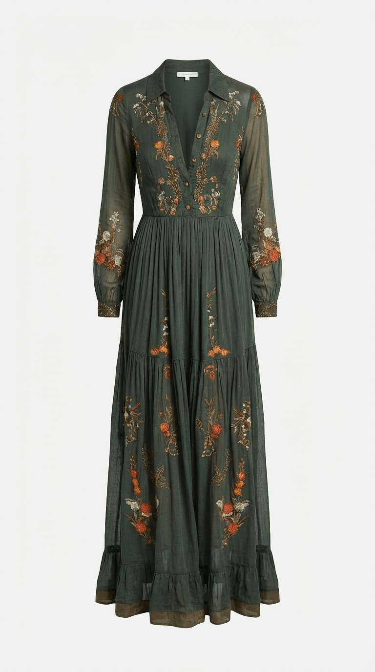 Damen Maxikleid Regular Fit Boho Freizeit Langarm