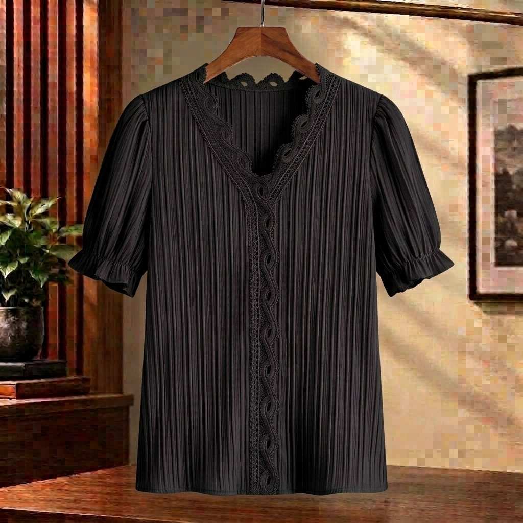 Damen Bluse Regular Fit Casual V-Ausschnitt Elegant
