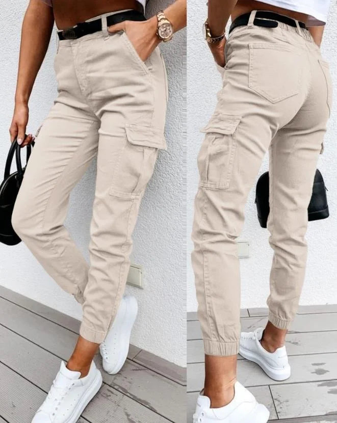 Damen Cargo-Hose Slim Fit Freizeit hohe Taille