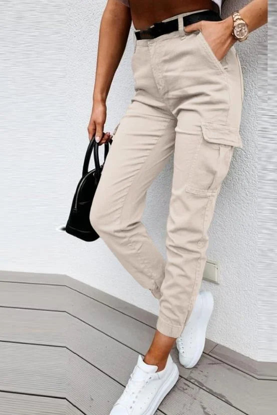 Damen Cargo-Hose Slim Fit Freizeit hohe Taille