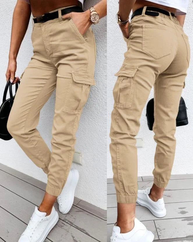 Damen Cargo-Hose Slim Fit Freizeit hohe Taille