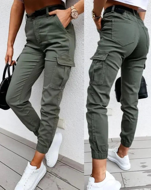 Damen Cargo-Hose Slim Fit Freizeit hohe Taille