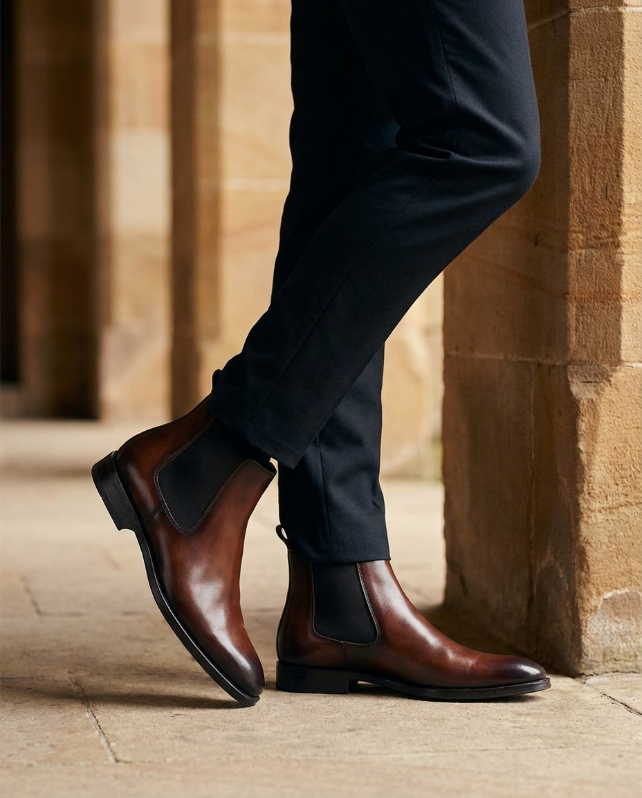 Herren Stiefeletten mit Mandelform und niedrigem Absatz