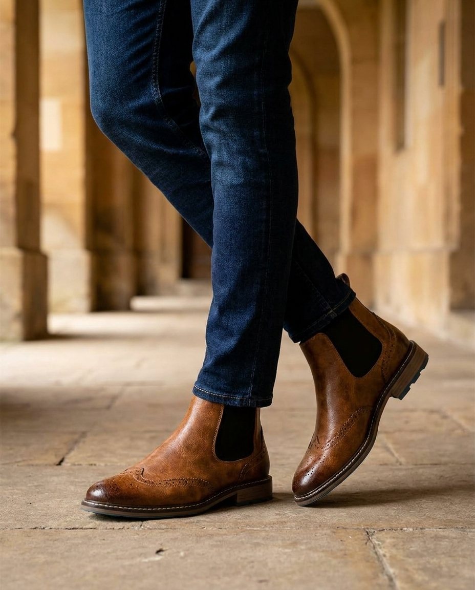 Herren Chelsea Boots mit Broguing-Muster