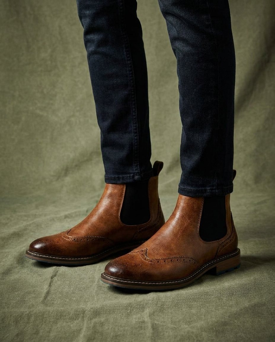 Herren Chelsea Boots mit Broguing-Muster