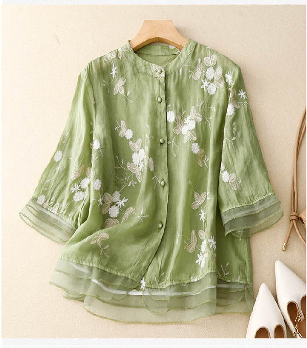 Damen Bluse mit Blumenmuster und 3/4-Ärmeln