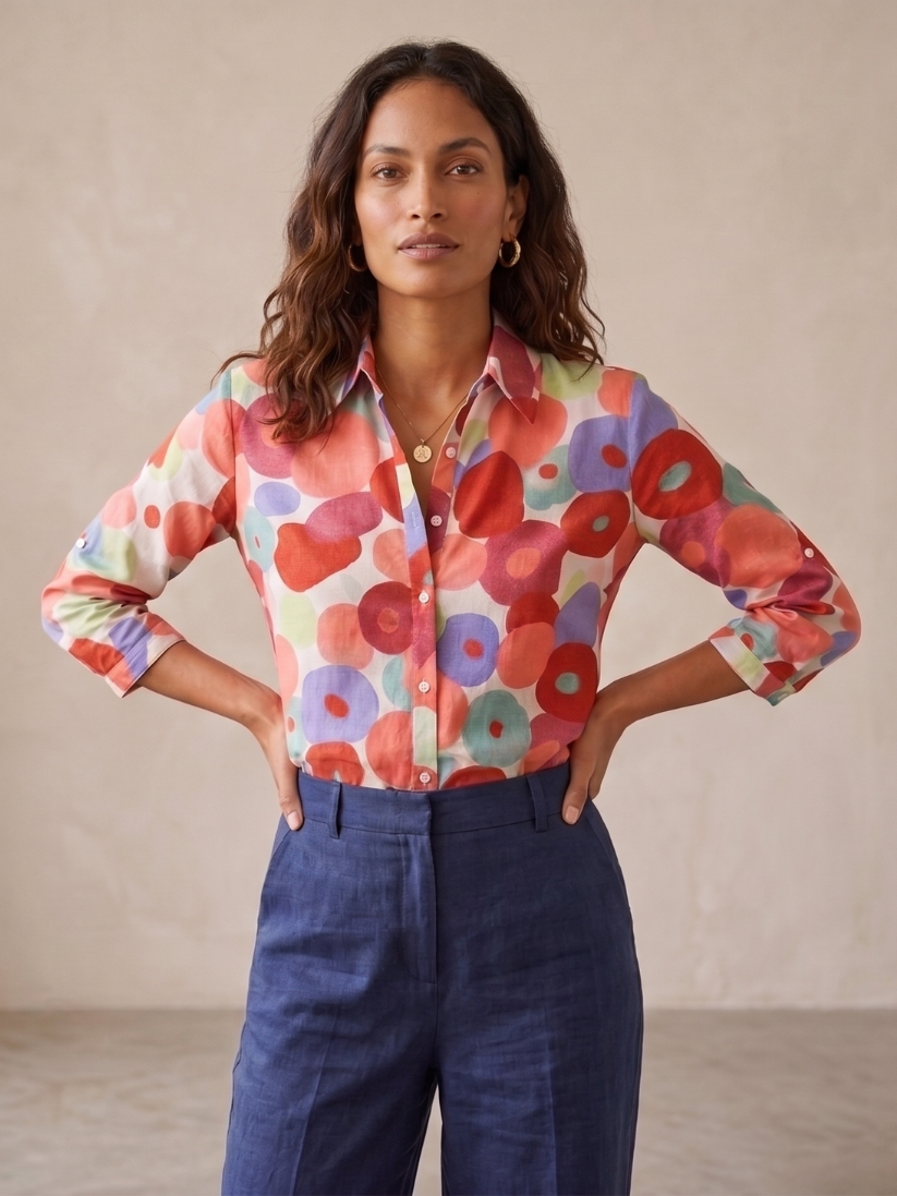 Damen Bluse Relaxed Fit Freizeit Floral Muster