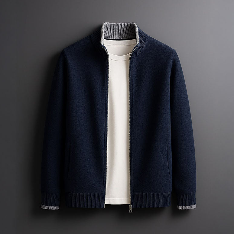 Herren Strickjacke mit Reißverschluss und Rippbund